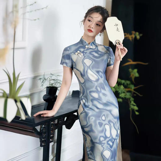 气质优雅，改良小众不规则图案中长款旗袍XL-209 商品图1