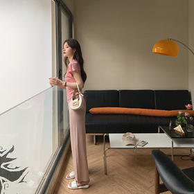 金蘑菇菇【花瓣空调裤】 冰爽不挑腿型直筒针织裤