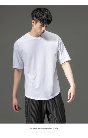 PINLI品立新款宽松圆领上衣冰感短袖T恤夏季男装纯色圆下摆体恤潮B212911431