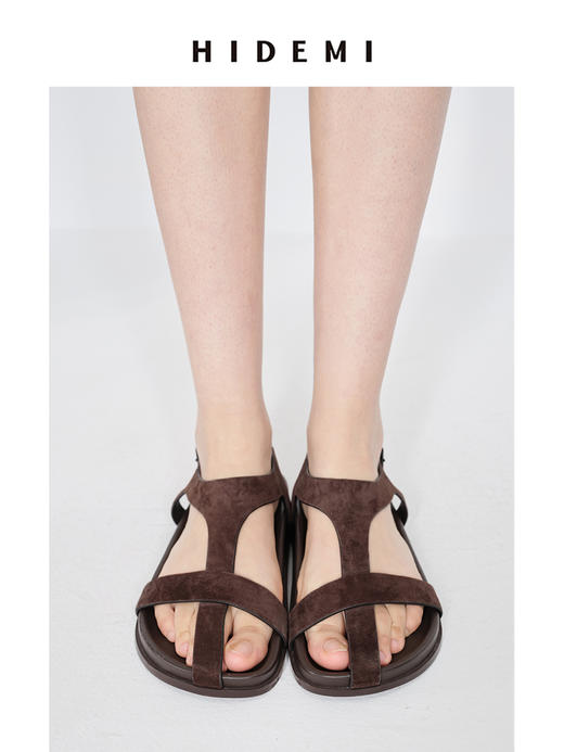 HIDEMI 极简交叉十字带厚底凉鞋 米色蜥蜴纹/乌木棕麂皮/白色羊皮 商品图12
