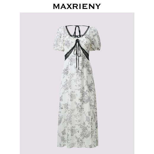 玛克门店发货:MAXRIENY国风手绘复古色蕾丝装饰连衣裙桑蚕丝裙子(货号:MC85DR263) 商品图4
