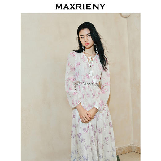 【东方玉兰-商场同款】MAXRIENY复古优雅兰花渐变印花连衣裙2024(货号:MC85DR059) 商品图2