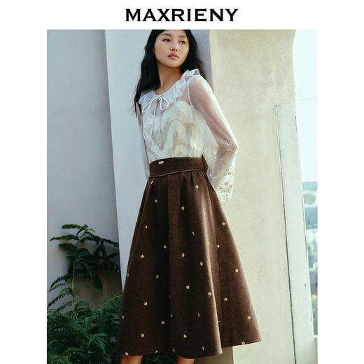 【商场同款-新春系列迎春花开】MAXRIENY宫廷复古刺绣半裙羊毛裙(货号:MC88SK811) 商品图2