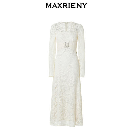 【商场同款】MAXRIENY复古宫廷氛围感连衣裙23秋冬蕾丝订婚小白裙(货号:MC88DR633) 商品图4