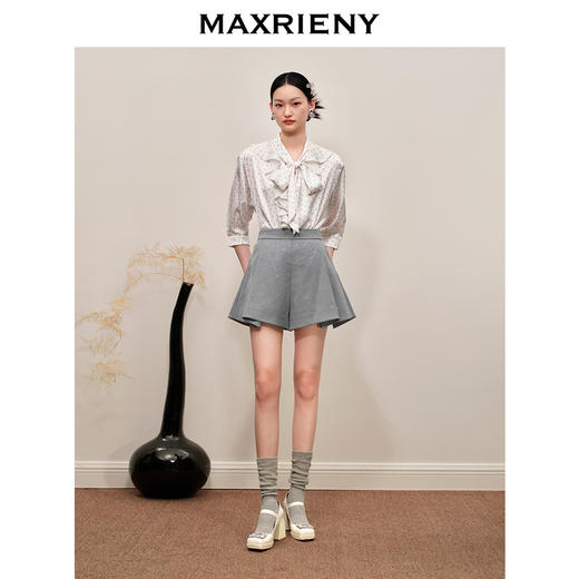 MAXRIENY复古宫廷风粉波点荷叶系带衬衫上衣(货号:MC88TP561) 商品图1