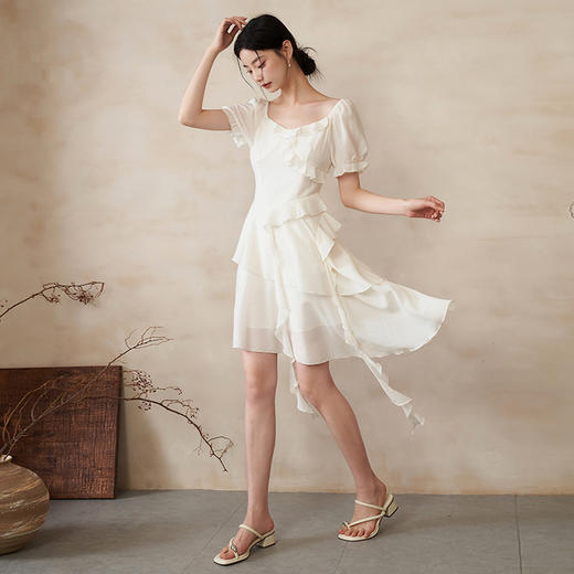 文艺甜美提花肌理感荷叶边连衣裙夏季出片氛围感仙女裙V0041352 商品图1