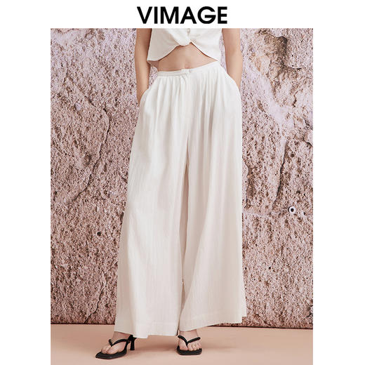VIMAGE纬漫纪夏季新款气质高级感白色高腰显瘦阔腿长裤休闲裤V2105730 商品图0