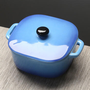 苏氏陶瓷双耳带盖燕窝汤盅炖罐蒸蛋陶瓷一方一圆2个装深蓝350毫升 商品图4