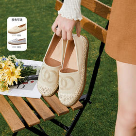 西遇小香风渔夫鞋女新款春夏季草编一脚蹬懒人鞋白色平底单鞋V1346812/V1346814