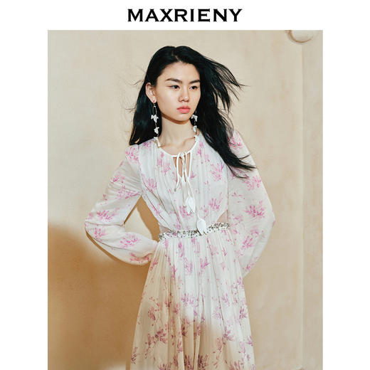 【东方玉兰-商场同款】MAXRIENY复古优雅兰花渐变印花连衣裙2024(货号:MC85DR059) 商品图1