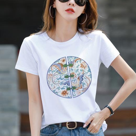 NYL-616新中式国风短袖T恤女夏季新款时尚洋气圆领拼接宽松半袖休闲 商品图1