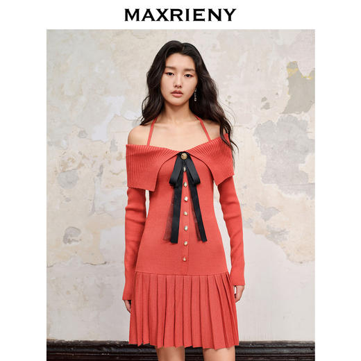 【商场同款】MAXRIENY甜美复古感翻领蝴蝶结毛织连衣裙23秋冬裙子(货号:MC88DR598) 商品图2