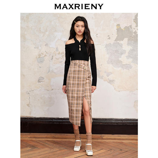 MAXRIENY复古格纹结构半裙美拉德穿搭裙子(货号:MC88SK520) 商品图1