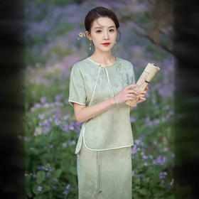 新中式短袖夏民国风，改良版旗袍年轻款套装GSJ-890