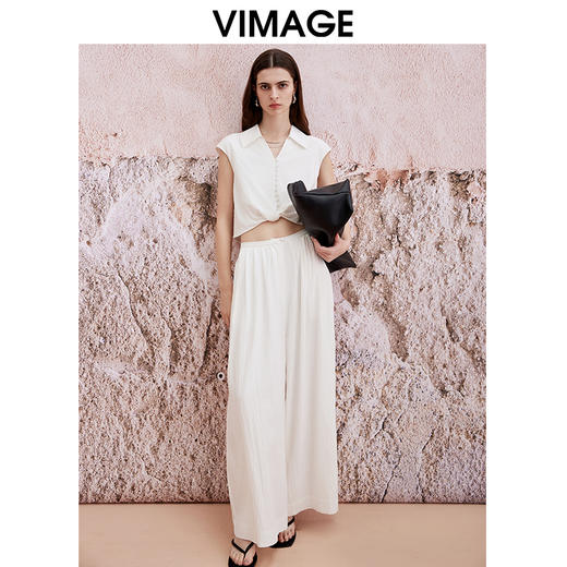 VIMAGE纬漫纪夏季新款气质高级感白色高腰显瘦阔腿长裤休闲裤V2105730 商品图1