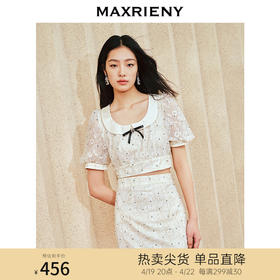 MAXRIENY精致复古黑白波点泡泡袖2024新款上衣女(货号:MS85TP052)