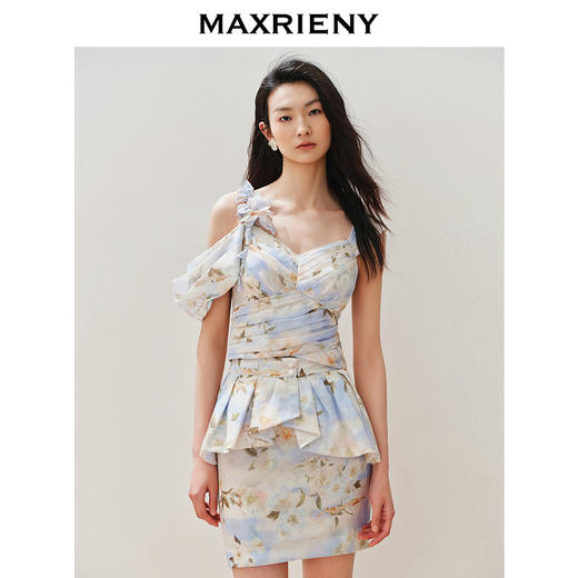 【商场同款】MAXRIENY浪漫优雅风薄荷绿印花上衣2024夏季新款(货号:MC85TP309) 商品图0