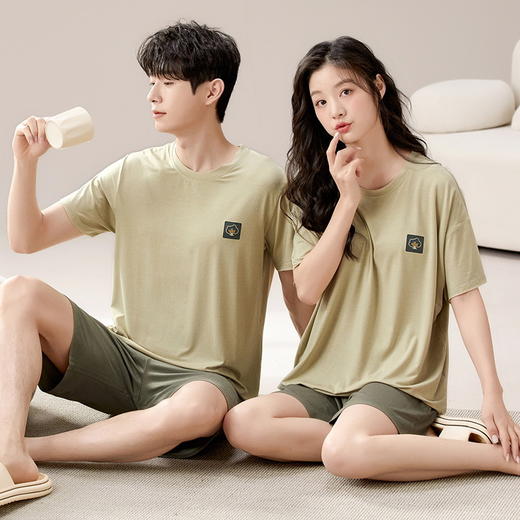 【女款自带杯垫】夏季莫代尔情侣家居服 柔软亲肤 轻薄透气 穿着不刺痒 可居家可外穿 短袖套装 商品图1