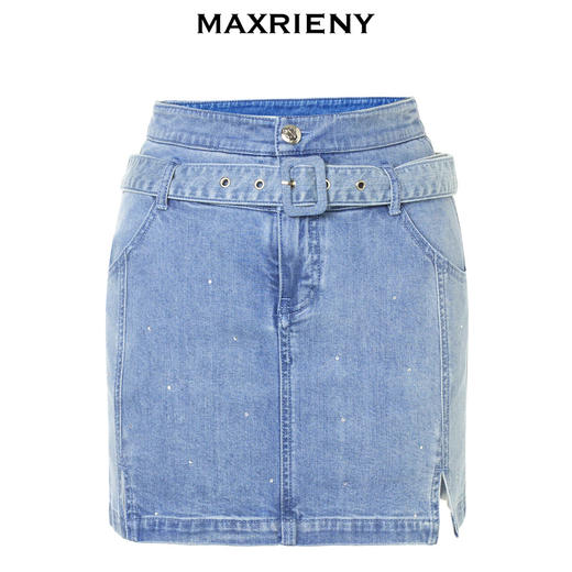 MAXRIENY烫钻双腰头牛仔半身短裙秋季a字高腰设计感包臀显瘦裙子(货号:MS88SK299) 商品图4