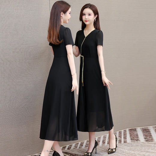 QYM-BXA427新中式国风印花时尚复古雪纺裙夏款长款短袖通勤洋气连衣裙 商品图2