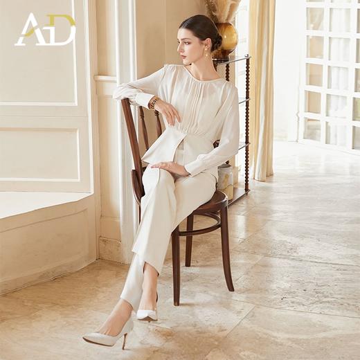 AD御姐范职场两件套衬衫女春夏新款米杏色微透视上衣阔腿西装裤子 商品图4