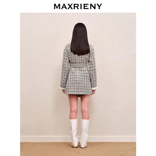 MAXRIENY精致复古黑白格纹大衣中长款肌理感小香风外套格雷系穿搭(货号:MS88JA516) 商品图3