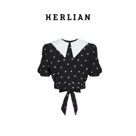 HL2DSSSH1927 拼色小雏菊碎花系带上衣