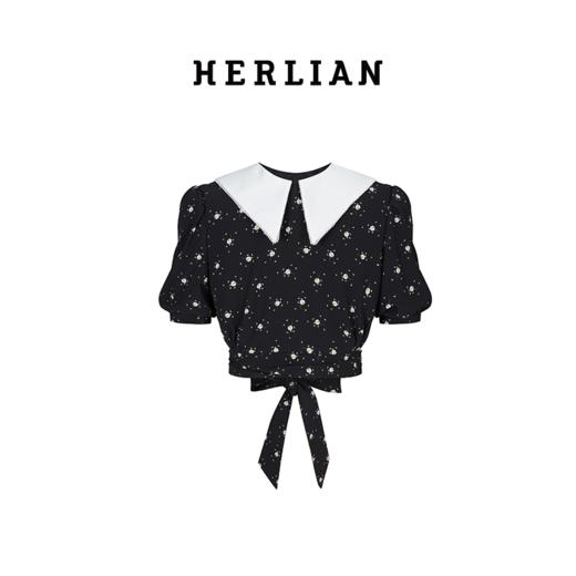 HL2DSSSH1927 拼色小雏菊碎花系带上衣 商品图0