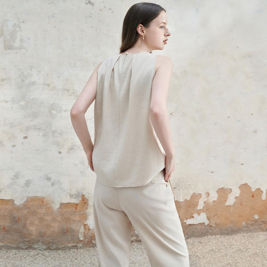 慵懒风随性倒褶简约套装女夏季圆领背心搭阔腿裤两件套V1341046 商品图4