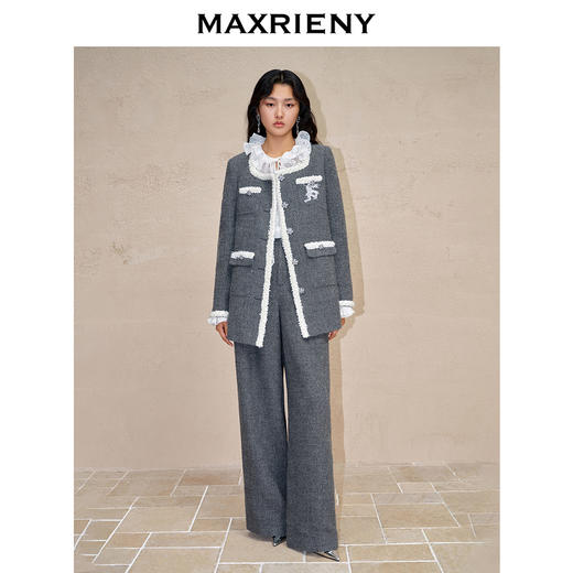 【商场同款-新春系列琉璃玉龙】MAXRIENY小香外套上衣格雷系穿搭(货号:MC88JA781) 商品图1