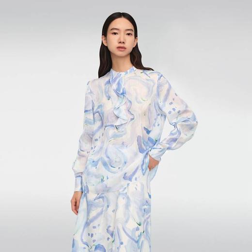 OVV抽象笔刷印花飘带雪纺衫 商品图3
