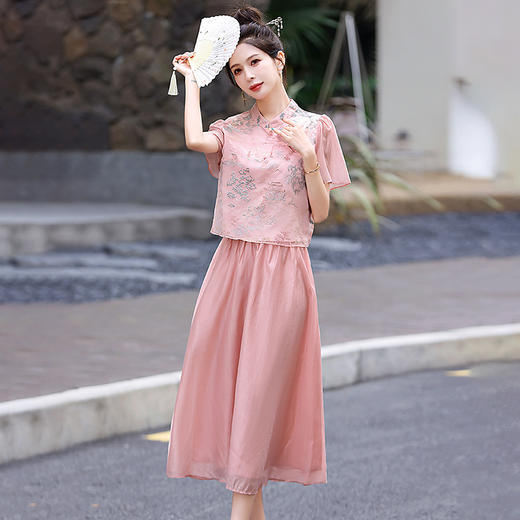新中式国风刺绣套装裙，气质复古时尚旗袍连衣裙HR-AQHUI2475 商品图0