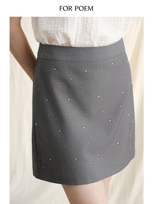 ForPoem 现货 24/SS原创设计优雅简约手工烫钻A摆短款半身裙 商品图2