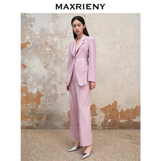 MAXRIENY芭蕾风粉色系带直筒西装裤23早秋藏肉显瘦阔腿休闲裤(货号:MS88PA537) 商品图2
