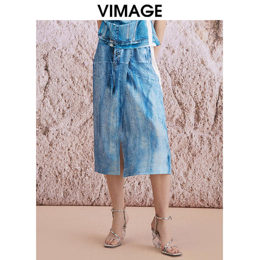 VIMAGE纬漫纪夏季新款设计感高腰显瘦时尚通勤半身裙V2106720 商品图3