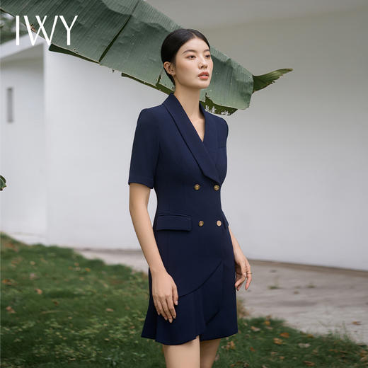 IWY/高端藏青色西装连衣裙女时尚设计感通勤白领上班修身职业裙子Q11255 商品图3