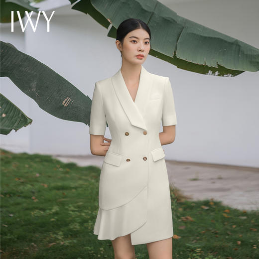 IWY/杏色西装连衣裙短袖设计感修身高级通勤摄影医美商务销售工装Q11255 商品图0