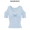 MAXRIENY刺绣蝴蝶露肩套头针织衫2024夏季新款修身显瘦上衣女(货号:MS85SW004) 商品缩略图4