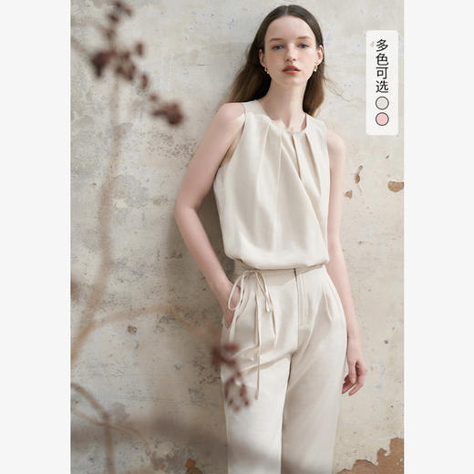 慵懒风随性倒褶简约套装女夏季圆领背心搭阔腿裤两件套V1341046 商品图2