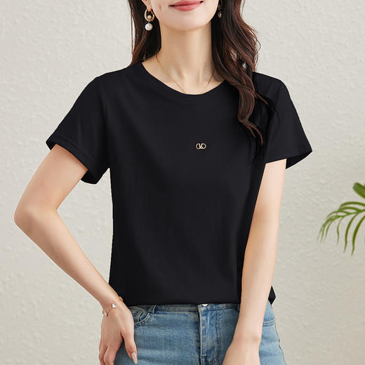 TC 85602桑蚕丝短袖t恤打底衫纯色短袖显瘦上衣 商品图3