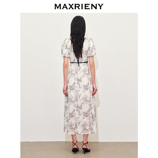玛克门店发货:MAXRIENY国风手绘复古色蕾丝装饰连衣裙桑蚕丝裙子(货号:MC85DR263) 商品图3