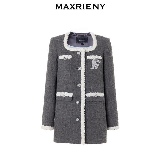 【商场同款-新春系列琉璃玉龙】MAXRIENY小香外套上衣格雷系穿搭(货号:MC88JA781) 商品图4