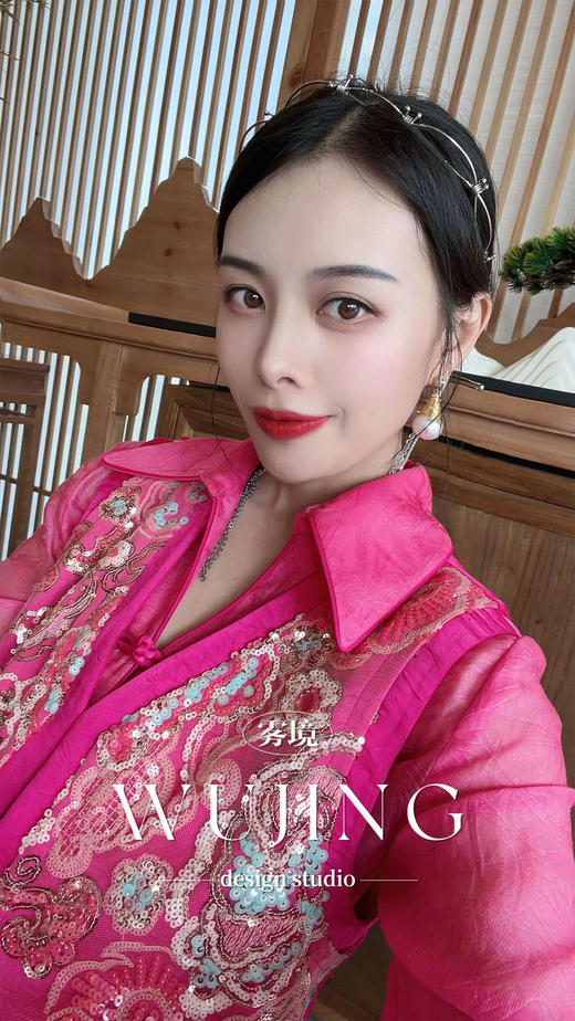 【雾境定制】粉韵祥云系列超重工亮片刺绣马甲+新中式提花薄纱丝绵衬衣 3204067 商品图7