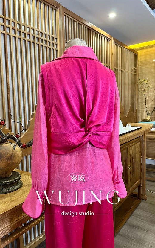 【雾境定制】粉韵祥云系列超重工亮片刺绣马甲+新中式提花薄纱丝绵衬衣 3204067 商品图11