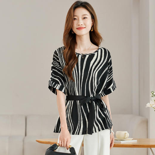 CC蝙蝠衫雪纺圆领短袖t恤女夏季2024新款宽松显瘦遮肚子大码上衣薄 商品图0