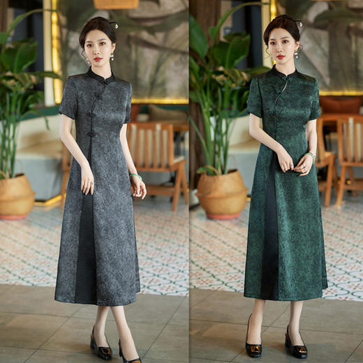 改良新中式，长款奥黛短袖旗袍GX-21869 商品图0