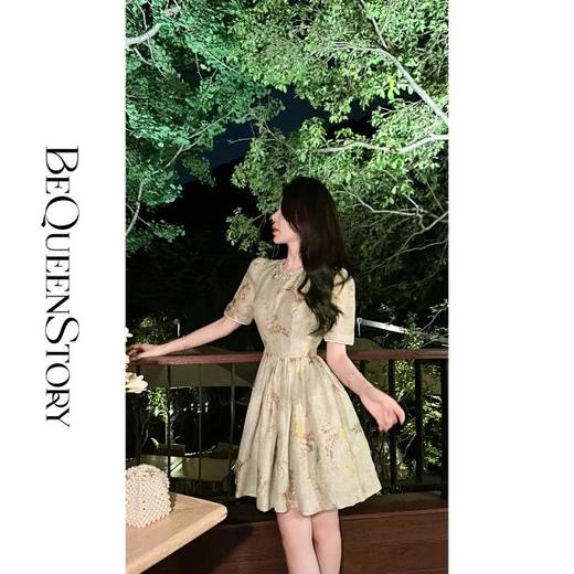 BeQueenStory【绿野盛会】桑蚕丝蓬蓬裙重工水晶钻链收腰连衣裙 商品图3