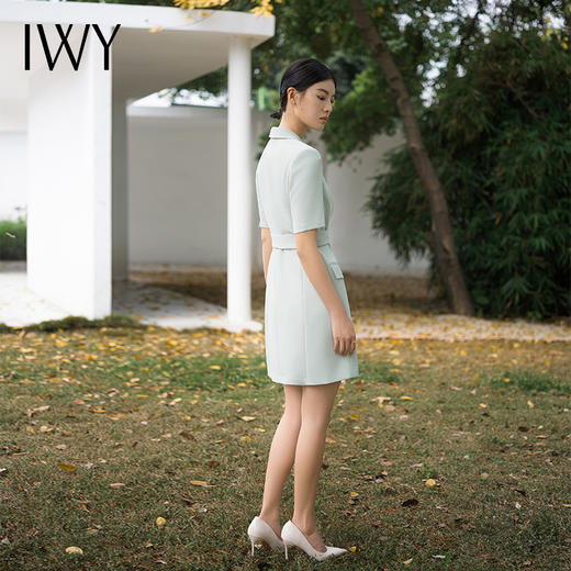 IWY/高端薄荷绿西装连衣裙夏修身气质商务白领播音主持人上镜正装Q14238 商品图3