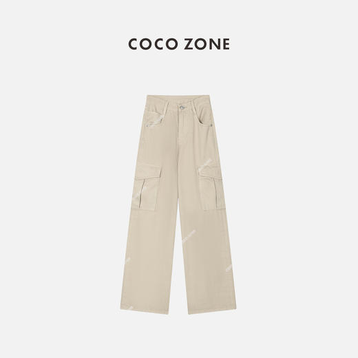 COCO ZONE100%棉直筒工装裤两侧百搭裤 23C19335潮牌女裤 商品图0