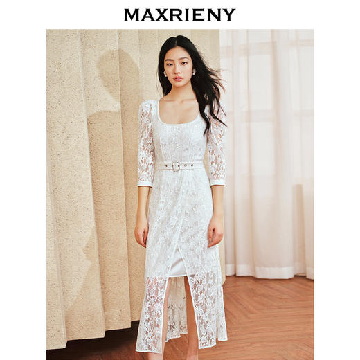 【城市静奢】MAXRIENY浪漫复古U领鱼尾蕾丝连衣裙优雅显瘦修身裙(货号:MS85DR049) 商品图1
